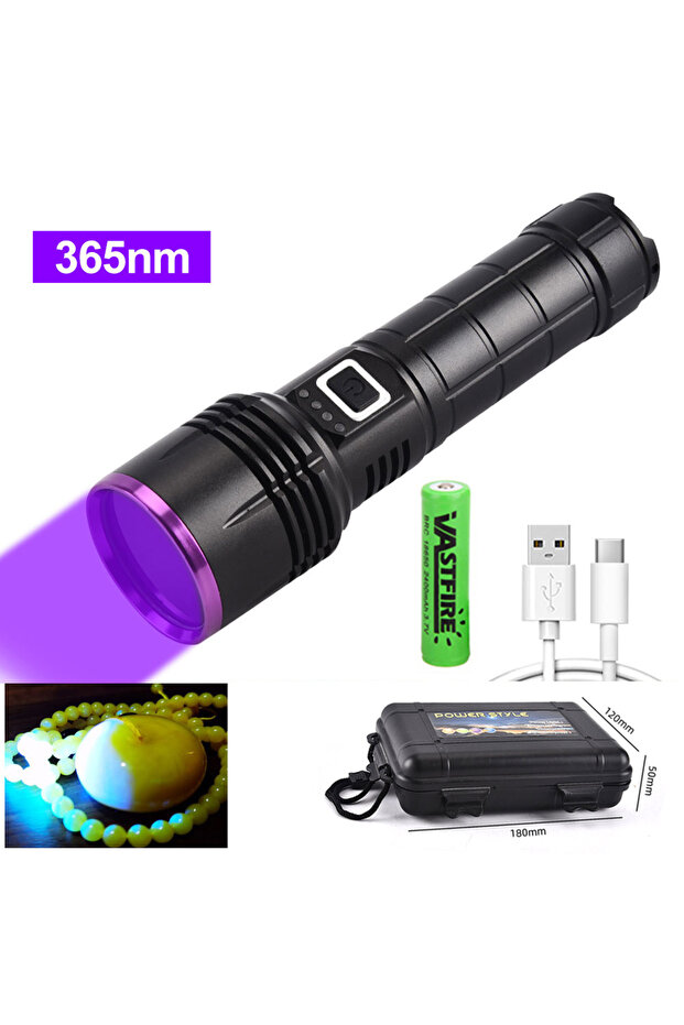 With Box Set Powerful 365NM UV Flashlight USB Rechargeable Waterproof Purple Light UV Torh for Pet U
