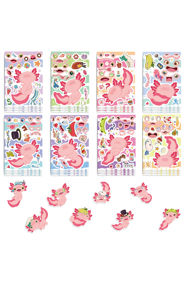 24pcs 8/16/24Pcs Axolotl Puzzle DIY Stickers for Party Birthday Decor Luggage Bike Scooter Guitar Sc