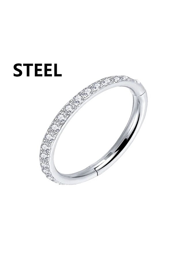 Steel CC010 8mm Stainless Stee Hinged Segment Hoop CZ Stone Nose Ring Nipple Ear Cartilage Tragus He