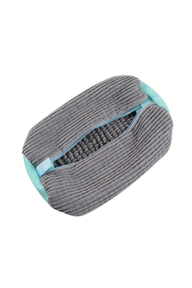 Light Grey 1pc Durable Shoe Washing Machine Bag for All Shoe Types - Yellow with Blue Zipper, Oval P