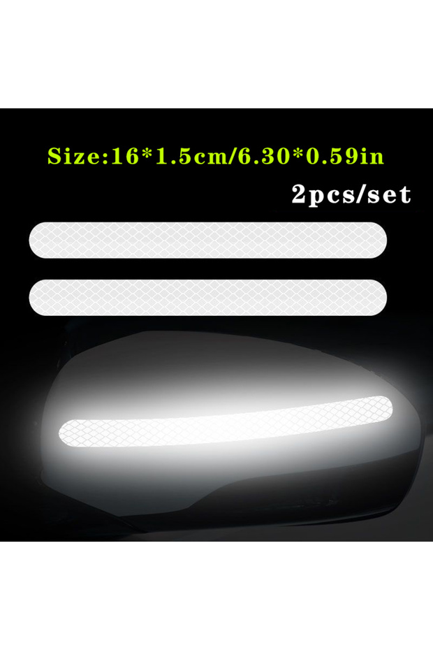 WHITE 2pcs/set Car Reflective Safety Strip Stickers Car Rearview Mirror Reflective Sticker Reflectiv