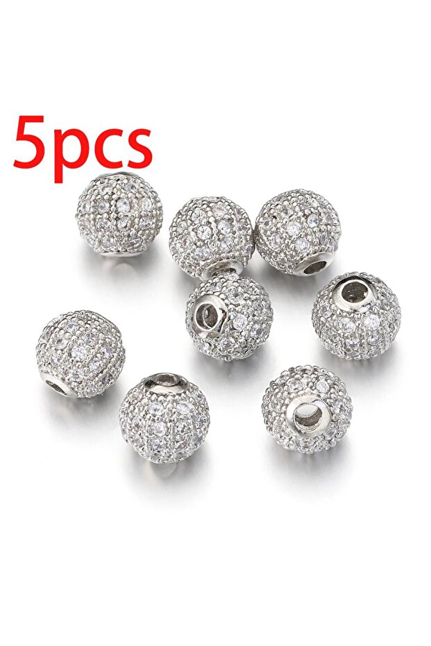 6mm SR-Transparent 5pcs 6/8/10mm Micro Pave Cubic Zirconia Round Spacer Loose Beads Brass Bead For D