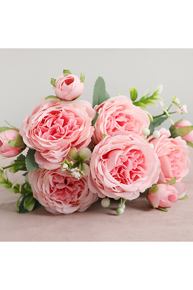 Pink Hot Selling 1pcs/30cm Rose Pink Silk Bouquet Peony Artificial Flower 5 Big Head 4 Small Bud Bri