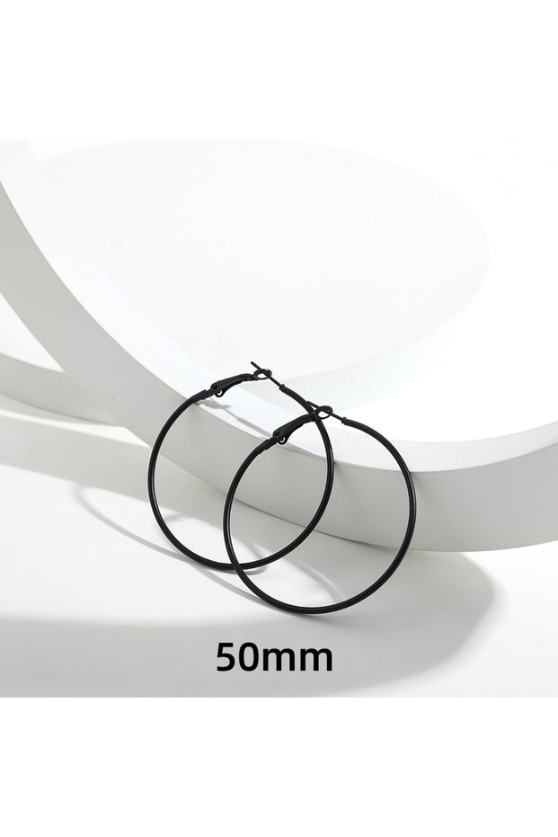 50mm 5 Sizes Stainless Steel Black Round Circle Hoop Earrings for Women Punk Exaggerated Smooth Stat