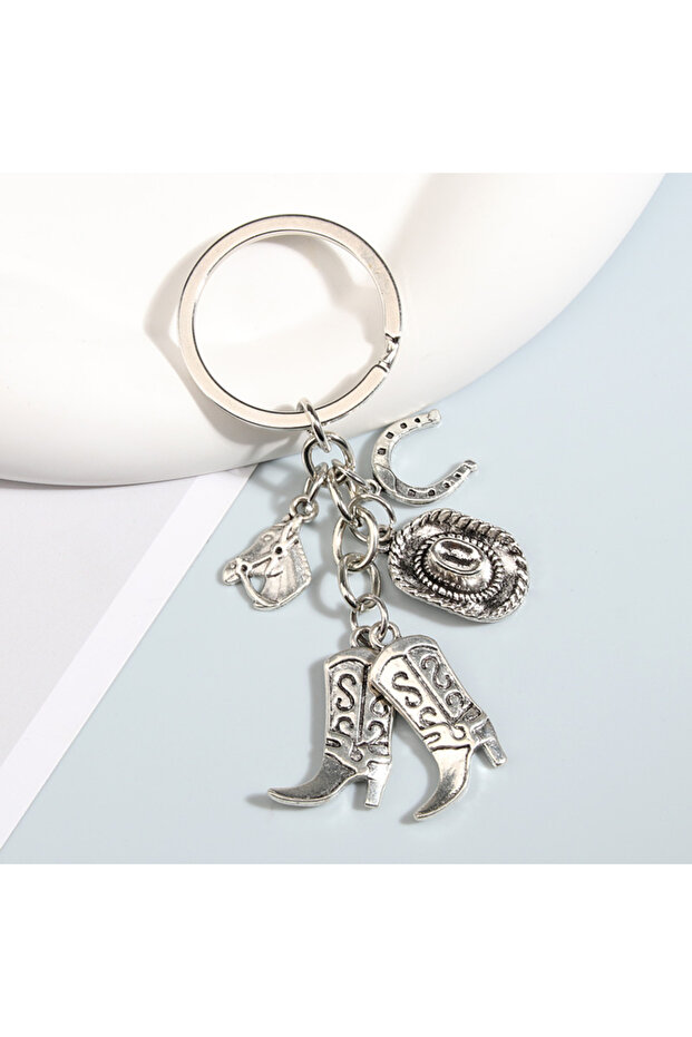 E5567 Metal Keychain Horse Cowboy Hat Boot Horseshoe Key Ring Alloy Key Chains For Women Men Handbag