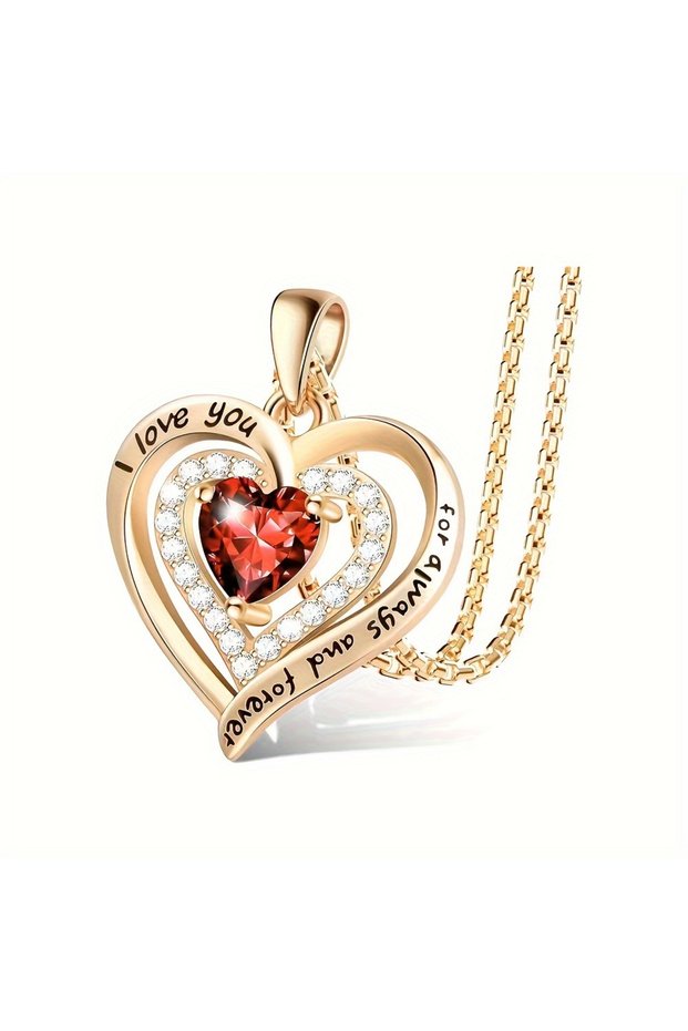 Red-127 Luxury Red Zircon Pendant Necklaces For Girlfriend Women I Love You For Always And Forever G