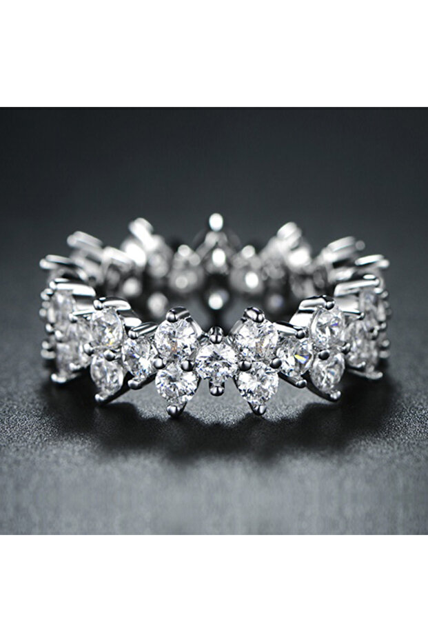 9 Silver Plated F371 Huitan Full Paved Small Round Zircon Women Promise Ring Irregular Luxury Bridal
