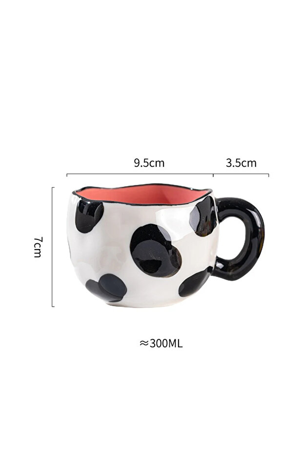301-400ml Cow 300ML Korean Style Hand Pinched Irregular Ceramic mug Hand-painted Flower Heart Coffee