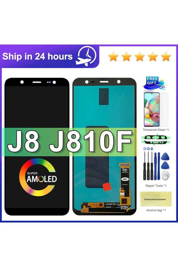 TFT Black For AMOLED J8 LCD For J8 2018 J810 J810FN SM-J810 LCD Display Touch Screen Digitizer Asse