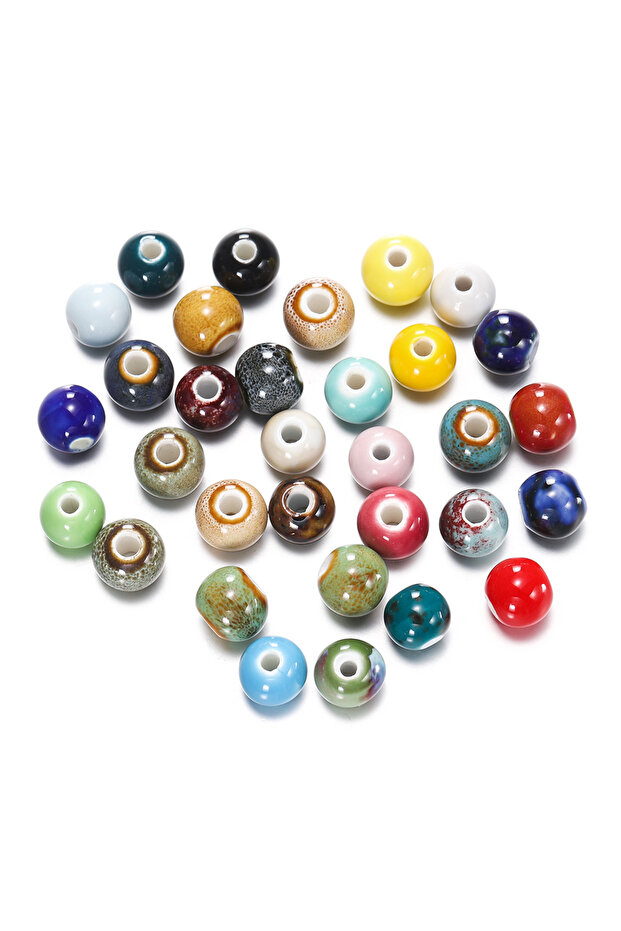 6mm x 50pcs Random mixed 50pcs 6/8/10mm Fashion Ceramic Beads Big Hole Diy Handmade Spacer Loose Rou