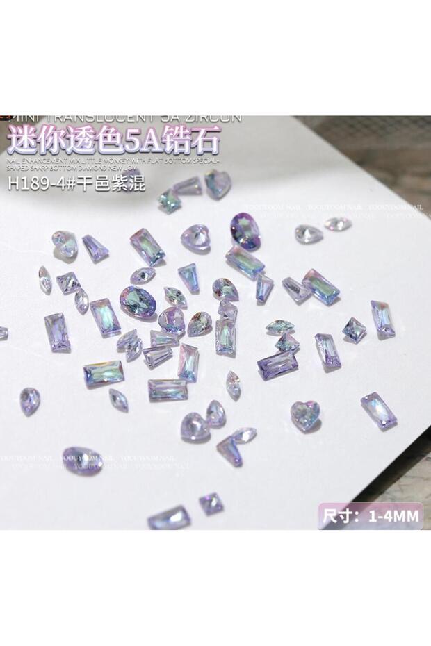 Purple 50Pcs/Bag 5A Mini Zircon Nail Art Charms Sparkle Mix Shapes Flat Bottom Diamond Nail Rhinesto