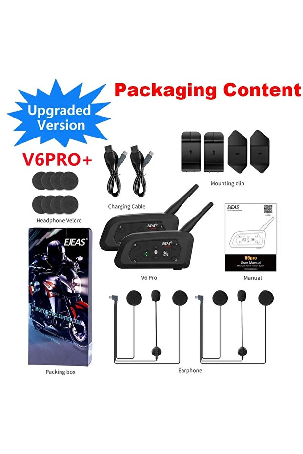 2PCS V6PRO PLUS EJEAS V6 PRO+ Motorcycle Helmet Headset Bluetooth Intercom Communicator 800M For 2 R