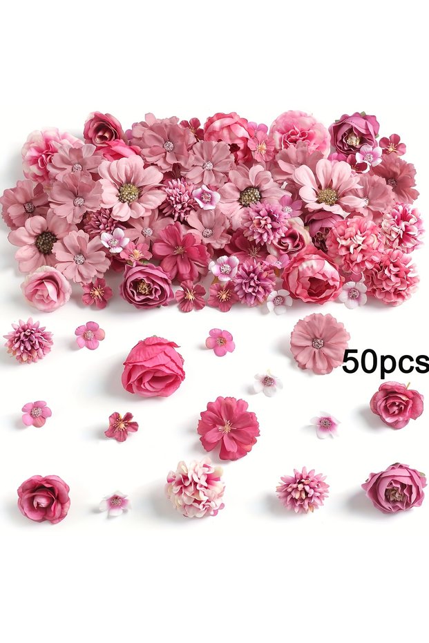 6 50Pcs Mix Artificial Flowers Heads for Home Decor Fake Flowers Garden Wedding Decoration Party Su.