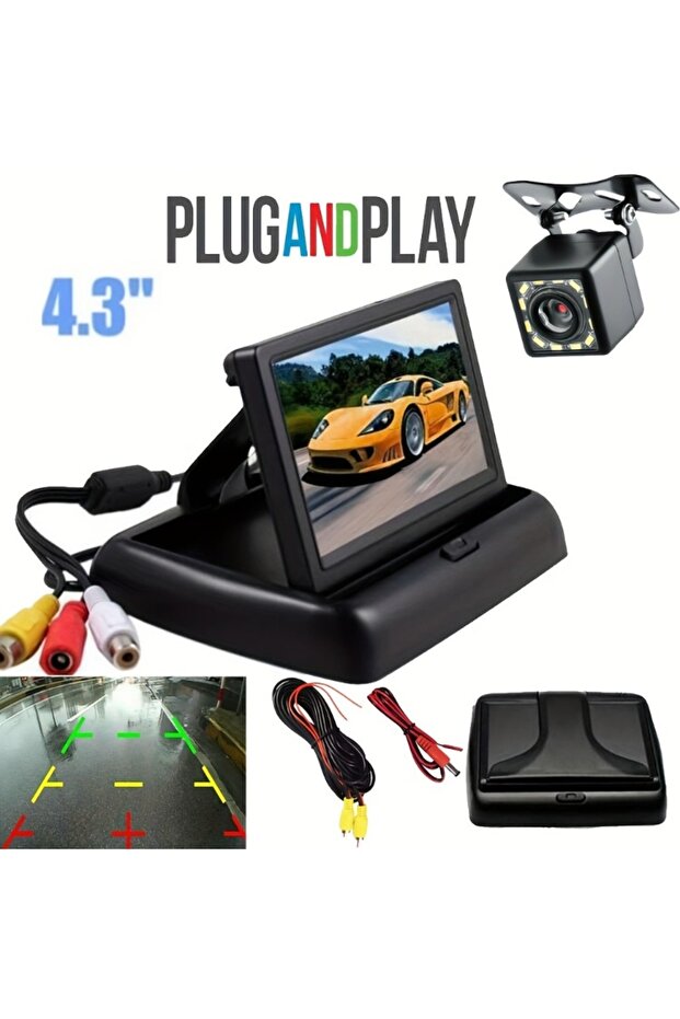 12 V full set 4.3 Inch Foldable Screen TFT LCD Vehicle Car Backup Monitor Camera Kit Rear View Rever