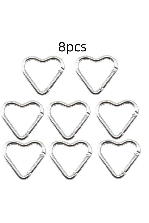 silver-8pcs Outdoor Carabiner Heart Shape Keychain Clip Aluminum Alloy Rings Climbing Clips Spring S