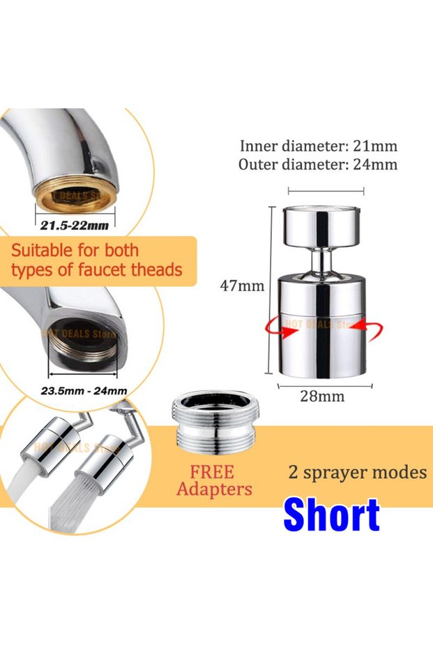 Silver Short Dual Function Anti-splash Bubbler Kitchen Faucet Aerator 360 Degree Swivel Tap Water Di
