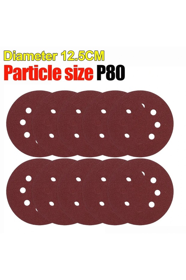 10pcs 80 Grit Universal 8 Hole Sanding Discs 125mm Sandpaper for Metal Wood Glass Sander Polishing P