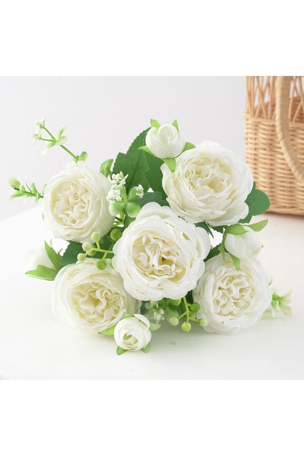 white 1pc Artificial Flower for Decoration Fake Flowers Silk Peony Faux Bouquet Plastic Arrangements