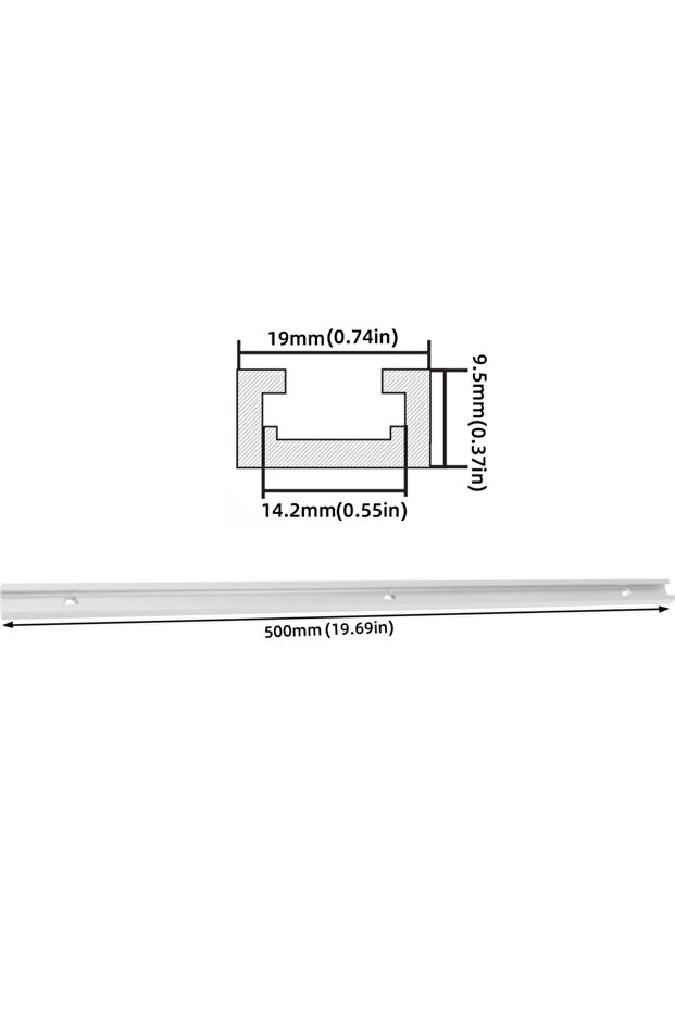 500mm Silvery Track 500MM Double-Cut Profile T Track and T Bolt Knob, Miter Track Sliding Nut T-Slid