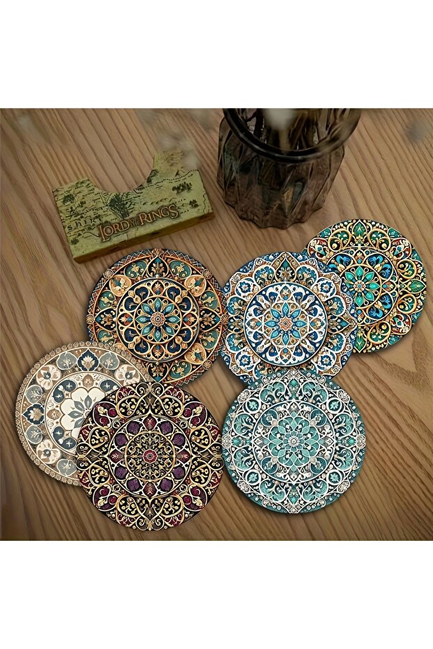 6pcs 6pcs 4in Colour 2D Moroccan Mandara Wooden Cup Mat Set Heat-Resistant Non-Slip Easy Clean Home