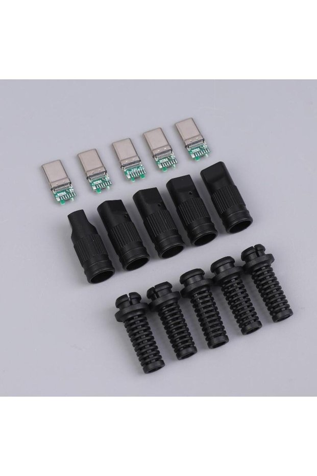 black 5pcs 2/5Pcs USB3.1 24Pin Type-C Male 5 Solder Joints With CC Solder Pad For Mobile Phone Fast