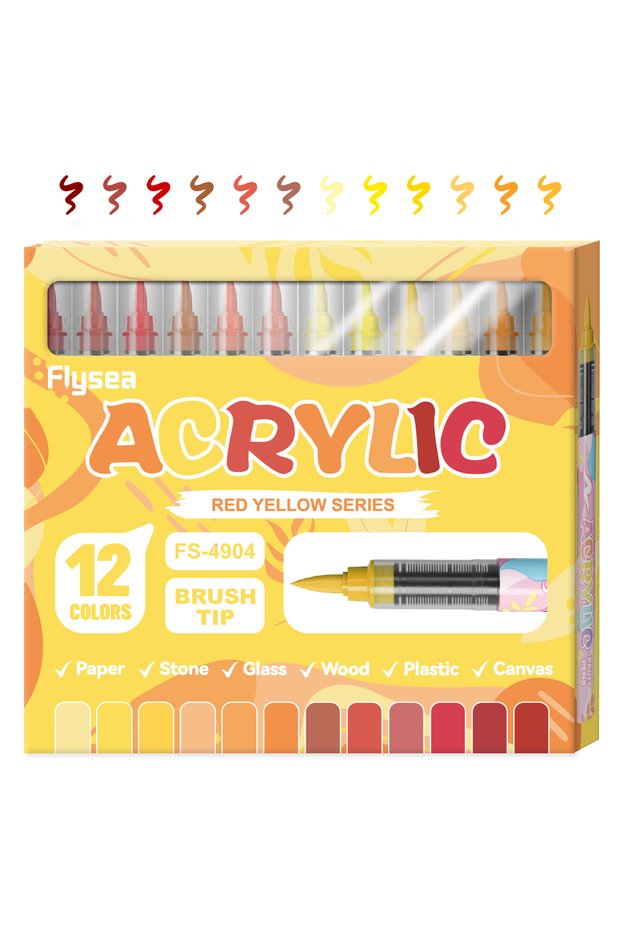Yellow Series Green Tone Acrylic Paint Pens Flexible Brush Tip Acrylic Markers for Adult Coloring Bo