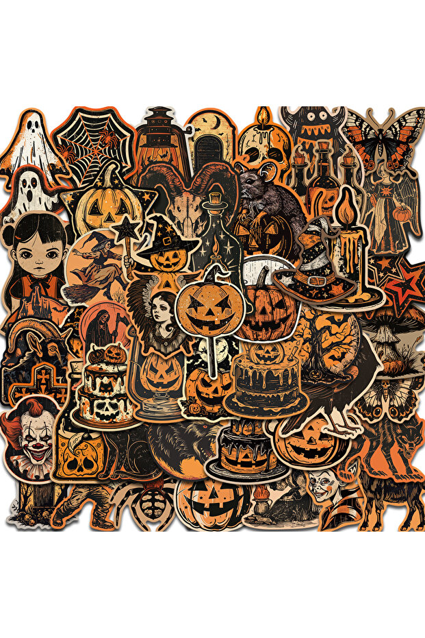 50PCS 50/100PCS Retro Halloween Stickers Terrifying Pumpkin Luggage Phone Graffiti Laptop Wall Scrap
