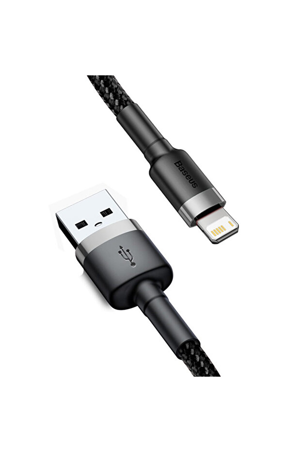 كابل USB رمادي بطول 2 متر لأجهزة iPhone 14 و13 و12 و11 Pro Max وXs وX و8 Plus، يدعم الشحن السريع بقوة 2.4 أمبير.