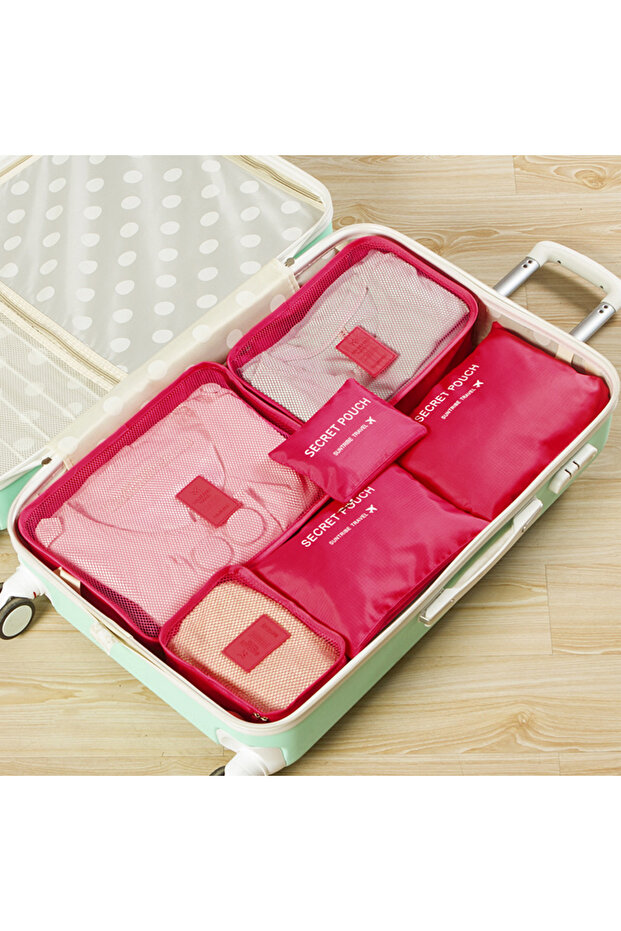 Rose Red 6-piece/set Travel Storage Bag Portable Large Capacity Waterproof Luggage Compartment Cloth