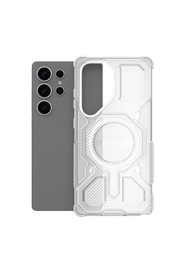 Galaxy S26 Ultra Transparent White 2IN1 Translucent Magnetic Armor OTT-BOX Shell for S26 Ultra S25