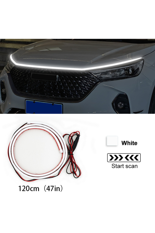 شريط إضاءة LED مرن أبيض بطول 1.2 متر من BLALION، دليل غطاء محرك السيارة، شريط إضاءة زخرفي مقاوم للماء أثناء النهار