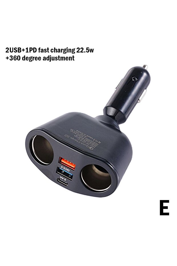شاحن سيارة E QC3.0 بمنفذ USB مزدوج 12 فولت/24 فولت، محول طاقة لولاعة السيارة مع منفذ Type-C+QC3.0+2.4A باللون الأزرق