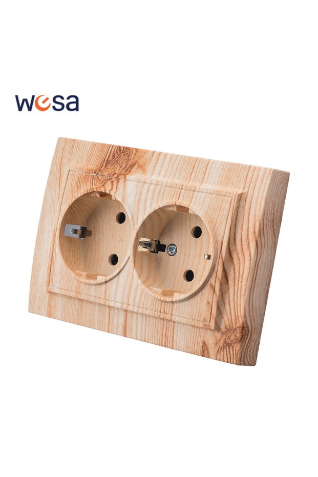 fr 2 Socket With Ground WESA France Wood Spray Paint Wall Embed Socket Plug Power Socket Electrical