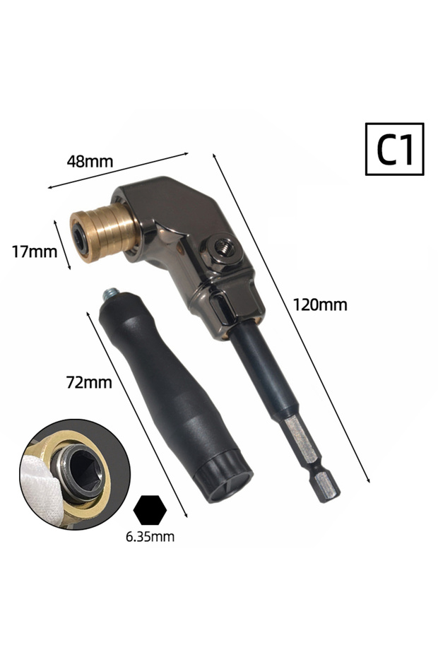 C1 90 Angle 90/105/360 Degrees 1/4" Hex Shank Magnetic Adapter Bending Drills Reversible Ratchet Scr