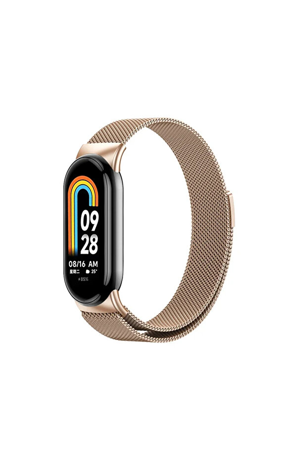 حزام ميلانيزي ذهبي وردي لـ Mi Band 10 متوافق مع Mi Band 8 و9 و10 إصدار عالمي ملحقات الساعات الذكية B