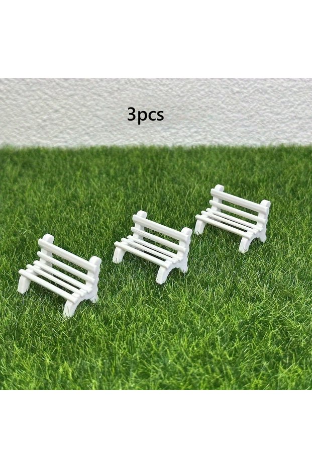 3pcs - Hollowed-out Park White Bench & Wooden Fences Micro Landscape,Sandbox Ornaments,Photography P