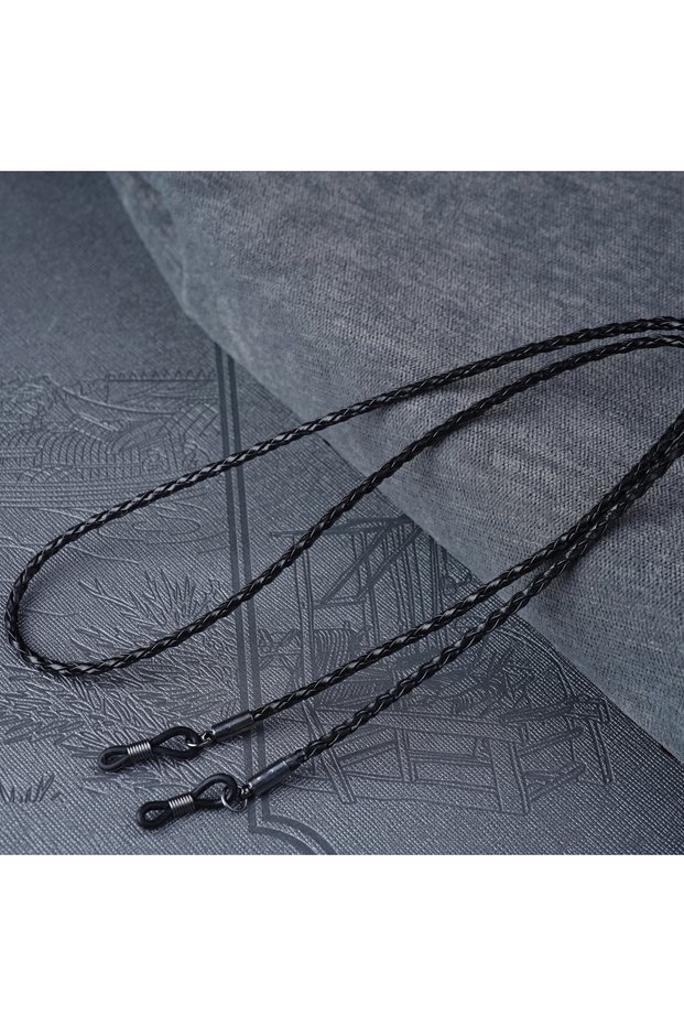 black 1pc Women Men Glasses Leather Rope Chain Woven Glasses Lace Up Outdoor Sports Non-slip Glasses