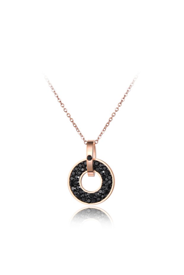 Black Necklace Lokaer Trendy White/Black CZ Rhinestone Necklace Earrings Sets Titanium Steel Rose Go