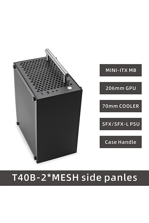 هيكل كمبيوتر ألعاب T40 أسود شبكي معدني T40 Mini ITX أسود 7 لتر هيكل كمبيوتر ألعاب شفاف مدمج S