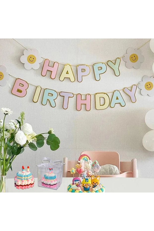 Multicolored-1PCS 1Pcs Daisy Happy Birthday Party Decorative Pull Flag Party Decorations Birthday Ba