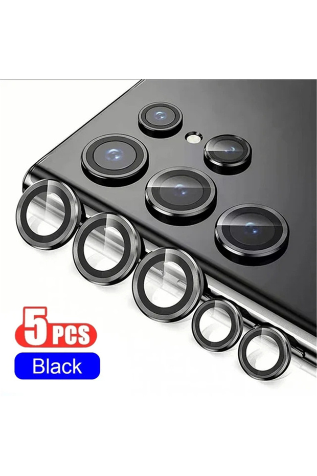 S22 Ultra Black 5Pcs/1Set Metallic Luster Lens Protector Cover For S25 S24 S23 S22 Ultra Full Prot