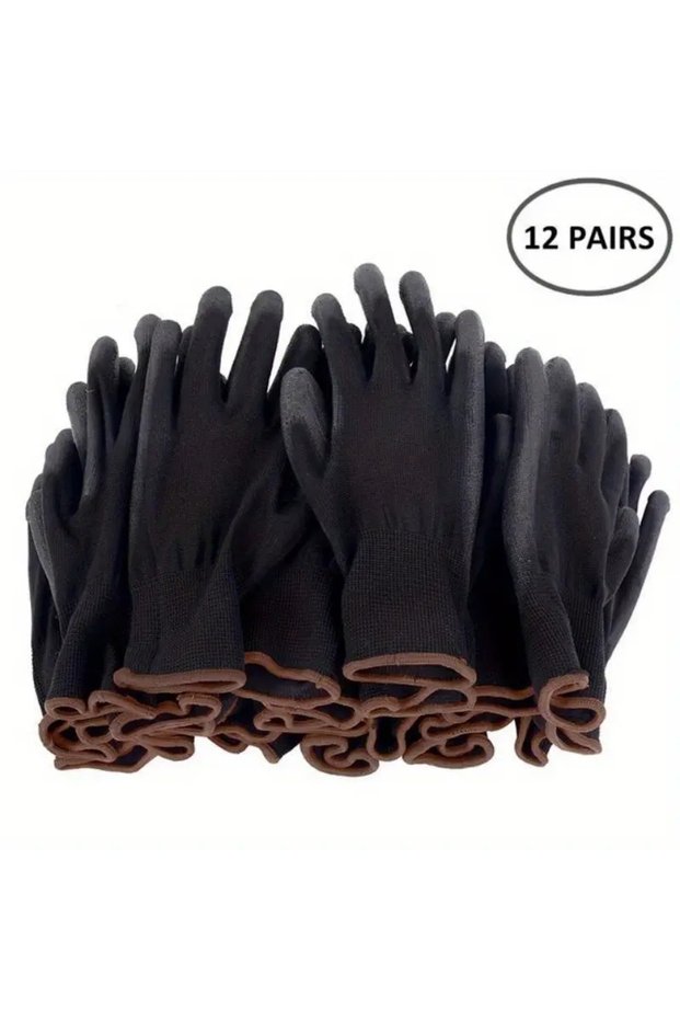 L Black 12 pairs 12 Pairs Protective Work Gloves Wear-resistant Non-slip Anti-static Gardening And W