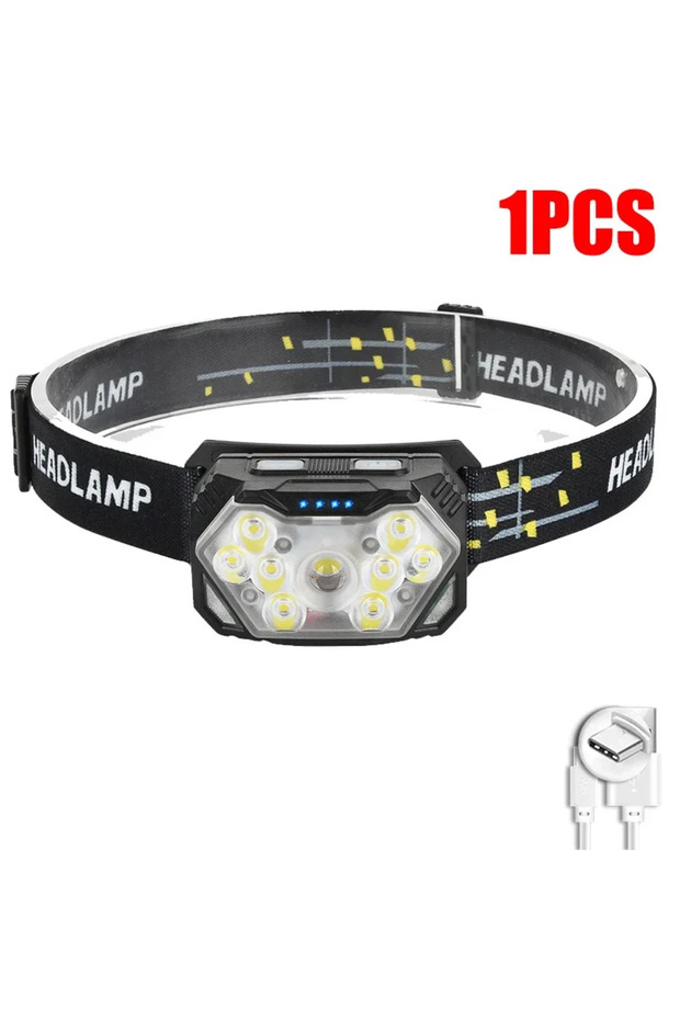 Heinast 1PC 9 Led Strong Light Headlamp USB Rechageable Motion Sensor Headlight Portable Fishing Cam