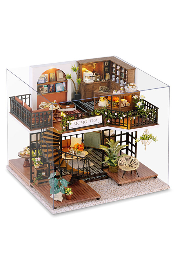 LV-001-B with cover New 3D Wooden Puzzle Mini Doll House DIY Small House Kit Building Assembly Model