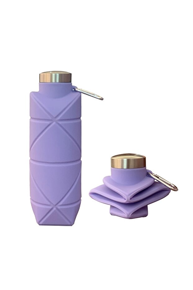 purple 700ML Collapsible Water Bottle Leakproof Valve Reusable Silicone Foldable Travel Water Bottle
