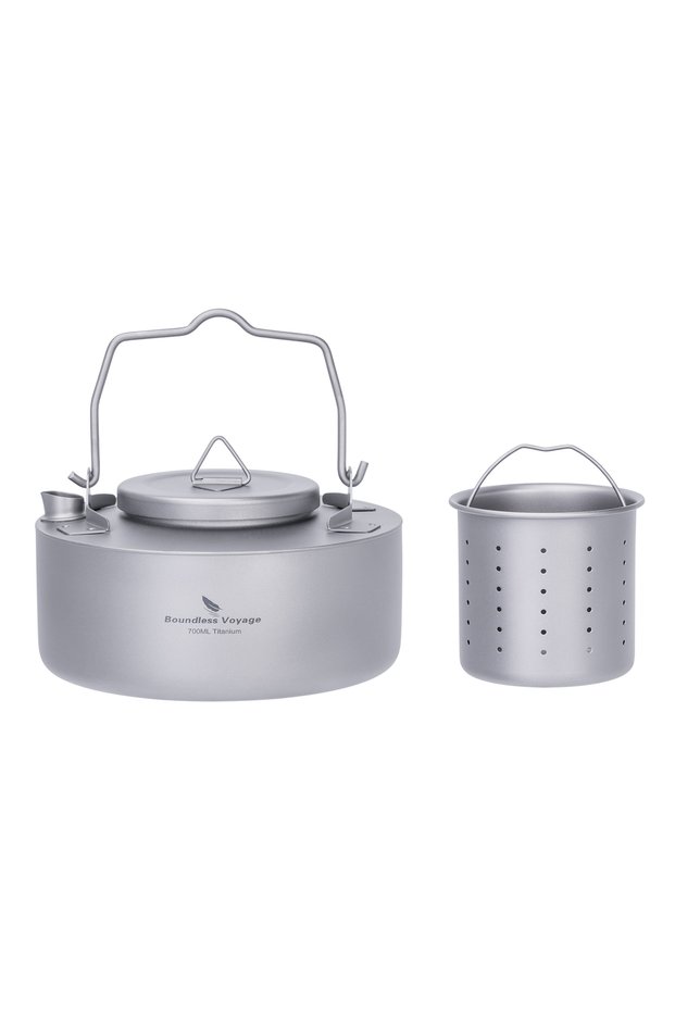 Ti3104D Boundless Voyage Camping إبريق شاي من التيتانيوم بمقبض قابل للطي غلاية أحادية الطبقة متينة للحافلات