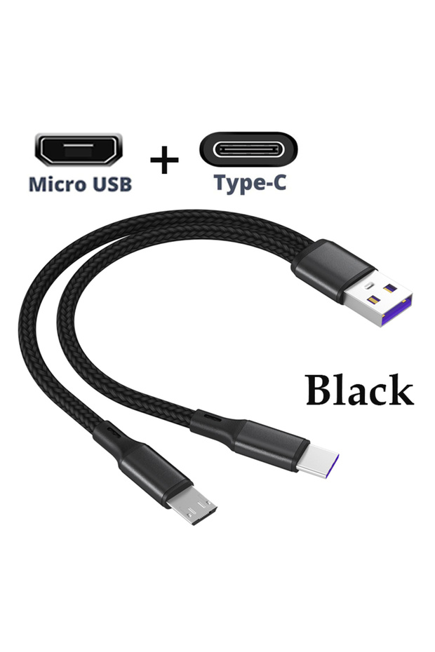 1.2m black 1micro 1type c 1m 2-in-1 Data Cable Type C Micro Fast Charging Cable Y Splitter 5A Fast C
