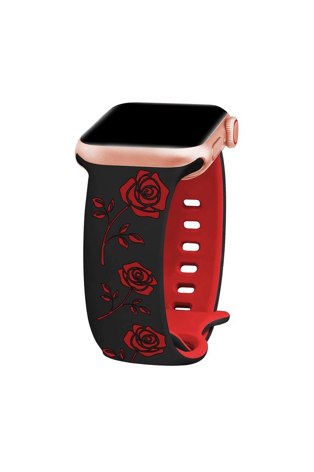 38-40-41-42mm S10 Black red Elegant and lovely roses For Apple Watch Band 46mm 41mm 40mm 44mm 45mm 4