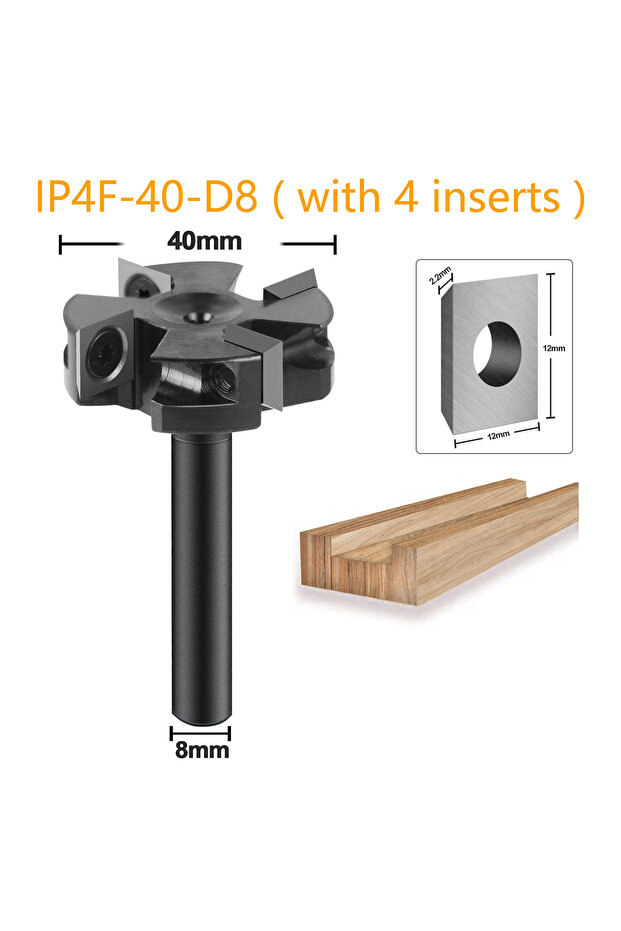 IP4F-40-D8 Dreanique Spoilboard Surfacing Router Bit, 8mm Shank 40mm Diameter, 4-Wings Planer bit fo