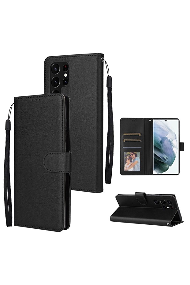 جراب وحزام أسود لهاتف Galaxy A54، محفظة، حامل بطاقات مغناطيسي قابل للطي، جراب جلدي لهاتف S23 Ultra وS22 Plus